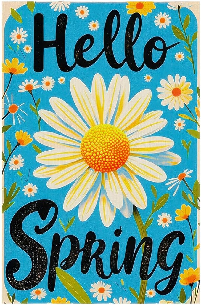 Spring Garden Flag Spring Yard Flag Vibrant Daisy "Hello Springs" Backdrop Design Double-Sided 12x18 Inches Garden Flags for Outside Yard Flag for Seasonal Outdoor Decor