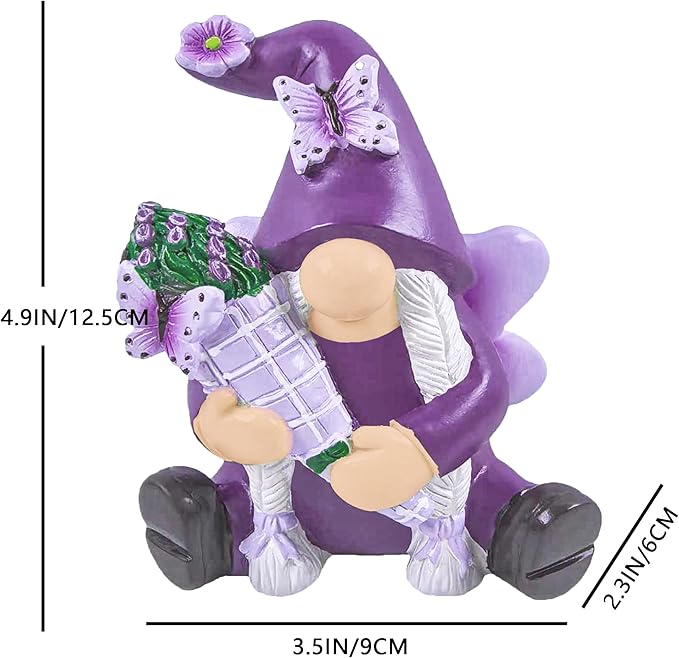 Lavender Gnomes Figurines Decor, Resin Garden Gnome Decorations for Home Indoor Outdoor Purple Spring Fall Decoration Farmhouse Butterfly Figurine for Thankgiving Day