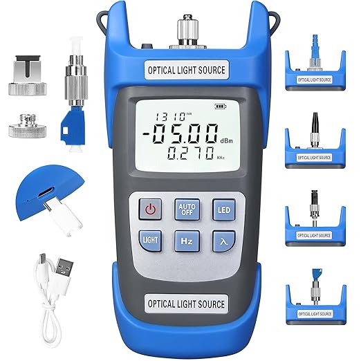 Rechargeable Fiber Optic Light Source A-C1315 Fiber Optic Cable Tester Single-Mode Dual wavelength 1310/1550nm Fiber Optic Power Meter Suitable for SC/FC/ST/LC Interface Equipped with 1 FC-LC Adapter