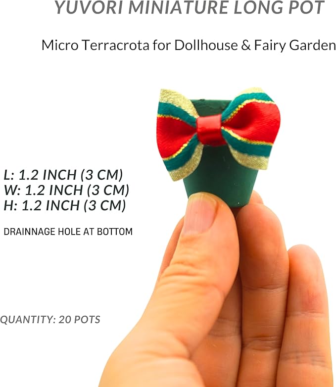 Yuvori Mini Terracotta Pots – Small Clay Flower Pots for Succulents, Cactus, DIY Crafts, Fairy Garden, Miniatures, School Projects, Mini Planters - Set of 30 (Bow Accent, 1.2 Inch)