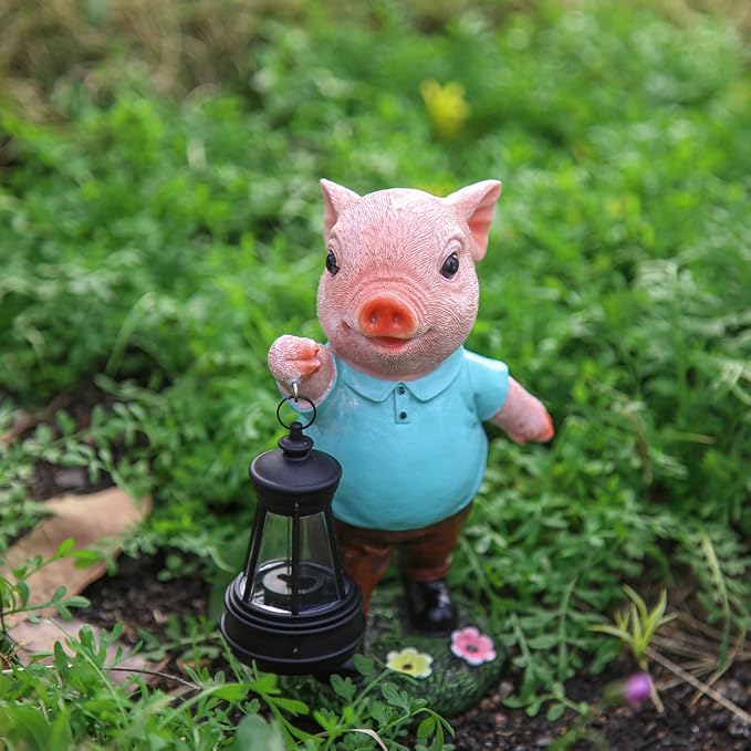 Solar Powered Garden Pig Statue - Charming Outdoor Decor Solar Lamp, Weather-Resistant, Perfect Size for Lawns & Pathways
