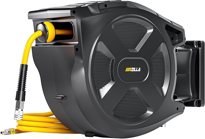 Retractable Air Hose Reel, 3/8" x 100Ft Flex Hybrid Air Hose Max 300PSI Kink-resistant Air Compressor Hose Reel Auto Rewind with 6Ft Lead in, Quick Connect, 180° Swivel Mounting Kit.