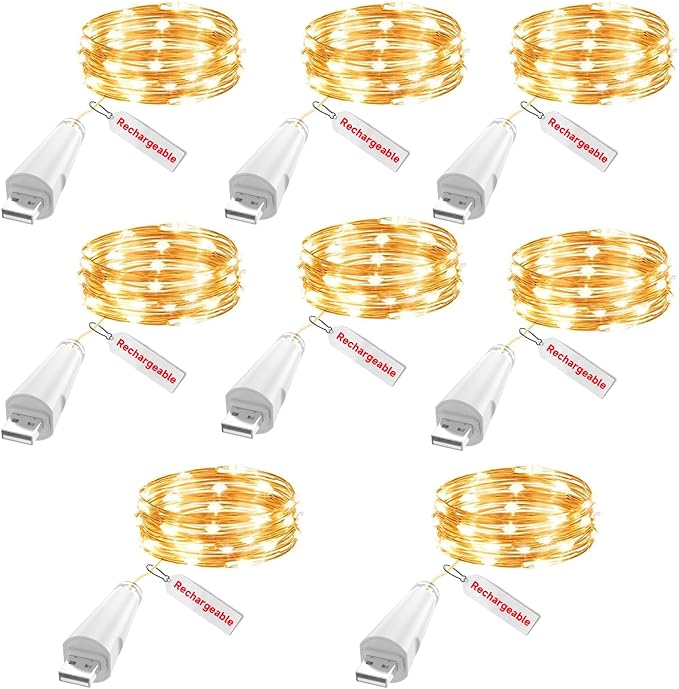 Rechargeable Fairy Lights - 7ft 20 LED String Lights, USB Rechargeable Battery Operated Twinkle Light for Mason Jars Wedding Decor Centerpiece Table Decorations Christmas