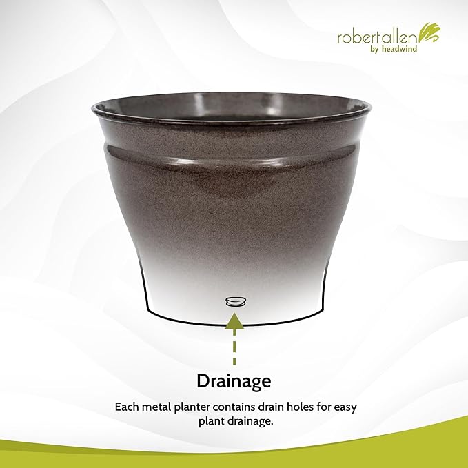 Headwind Glazed Ironstone Avery Collection Decorative Plant Pot – 12" Pebblewood Brown Glazed Decorative Pot – Lightweight & Durable Flower Pots for Indoor Plants - Outdoor Planter by Robert Allen