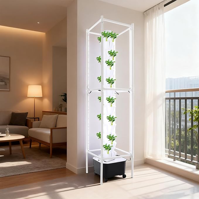 Hydroponics Growing System Kit,70 Pods Vertical Indoor Garden with LED Grow Light, Indoor Herb Garden with Wheels, Plant Germination Kit for Vegetable Fruit (14 Layer 70 Holes)