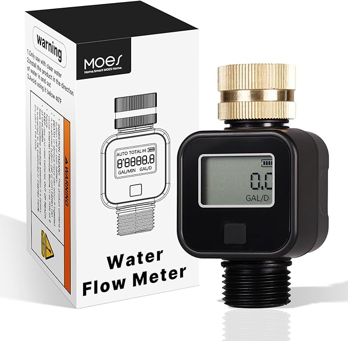 RISOON Brass Water Flow Meter with LCD - Accurate Gallon/Liter Measurement for Pool Filling, RV Tank, Garden Hose & Lawn Sprinkler