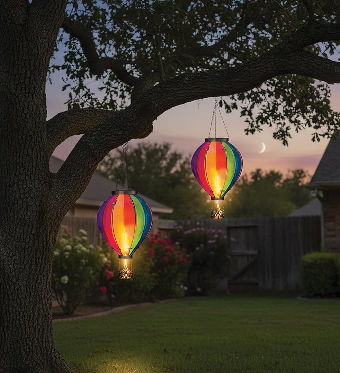 Regal Art & Gift Hot Air Balloon Solar Lantern – Hanging Solar-Powered LED Lights, Waterproof Portable Decorative Outdoor Lamp Made of Metal & Glass for Garden, Patios & Pathway – Rainbow(X-Large)