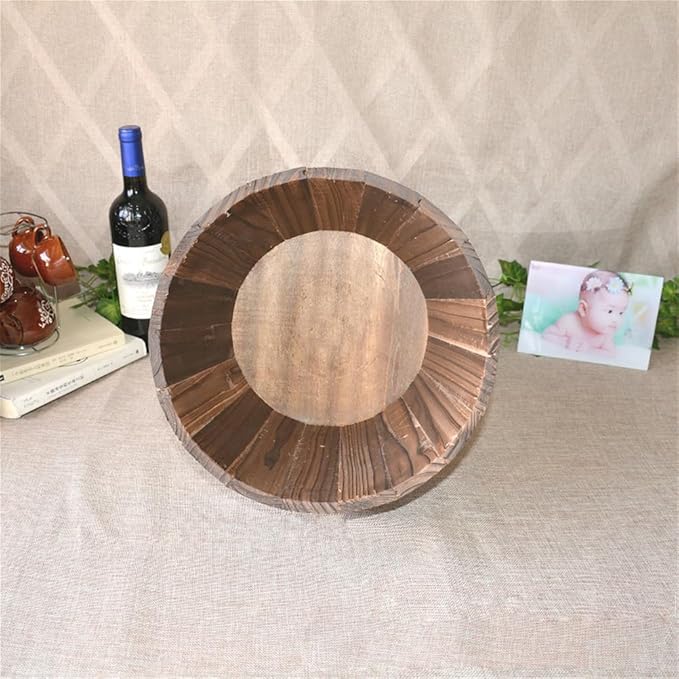 Wooden Round Barrel Flower Pot Planter with Breathable Bottom Hole for Home Office Garden Decor 7.08X5.9 Inches