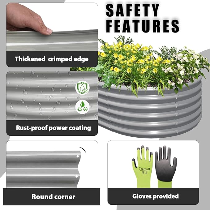 4 Pack 8x3x1.5FT Galvanized Raised Garden Bed Large Metal Planter Box Kit Elevated Raised Garden Planters for Outdoor Plants, Gray