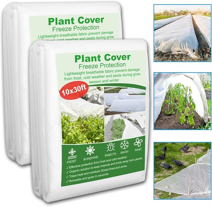 NONMON 2 Pack Plant Covers Freeze Protection 10 x 30FT 1.2oz Frost Cloths Forst Blankets for Winter Floating Row Cover Frabic Plant Cover for Outdoor Vegetables Garden