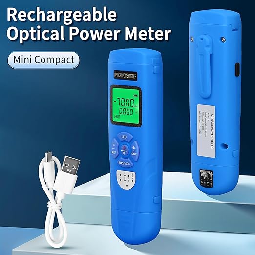 3-Piece Kit High Precision Rechargeable Optical Power Meter L-C7 (-70~+10dBm) Built in RJ45/LED Function Fiber Tester & Rechargeable VFL for SC/FC/ST/LC Interface, with FC-LC Adapter