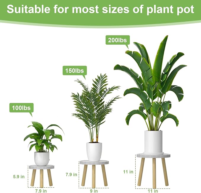 Vecxoty 3-Pack Wood Plant Stands Indoor, Single Plant Stand for 6-12 Inch Pots, Mid-Century Modern Plant Stool, Tall Plant Stand for Large Plants for Living Room, Balcony, Office (White)