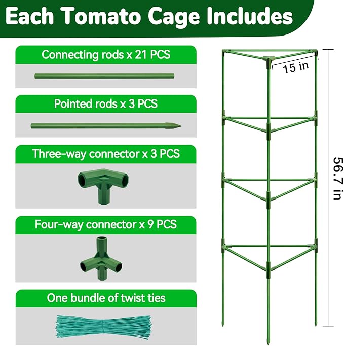 [Upgraded] ZeeDix 57 Inch Tall Tomato Cages for Garden, 4 Pack Large Plant Trellis Support Stakes for Climbing Plants, Heavy Duty Adjustable Tomatoes Cage for Pots, Raised Garden Bed Outdoor Supplies