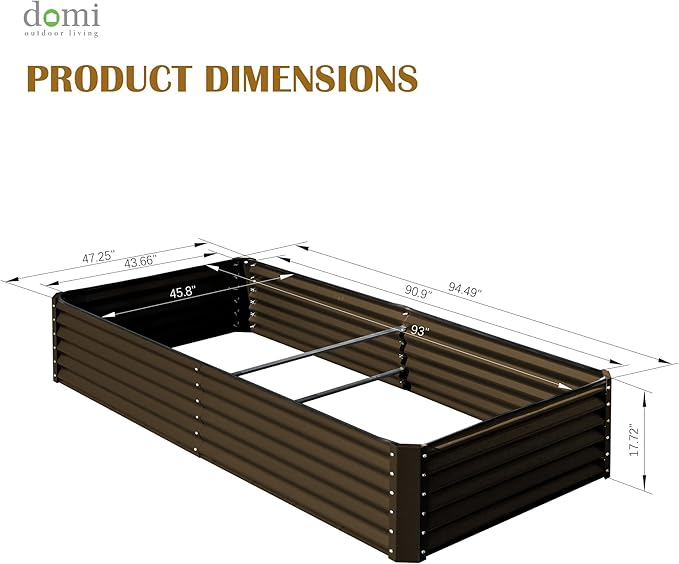 Domi 8x4x1.5ft Metal Raised Garden Beds Outdoor, Thickened Galvanized Steel Deep Root Planter Box with Stabilizing Bars & Rubber Edging for Vegetables, Flowers, Herbs - Brown