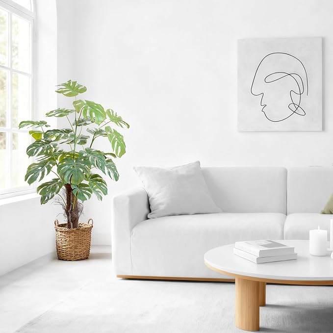 ilitphke 48 Inches Artificial Monstera Deliciosa Plant 4ft Fake Swiss Cheese Potted Faux Tropical Floor Plants, Potted Faux Tree for Home Office Living Room Decor