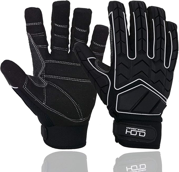 HANDLANDY Anti Vibration Gloves, SBR Padding, TPR Protector, Mechanic Work Gloves (Large, Black)
