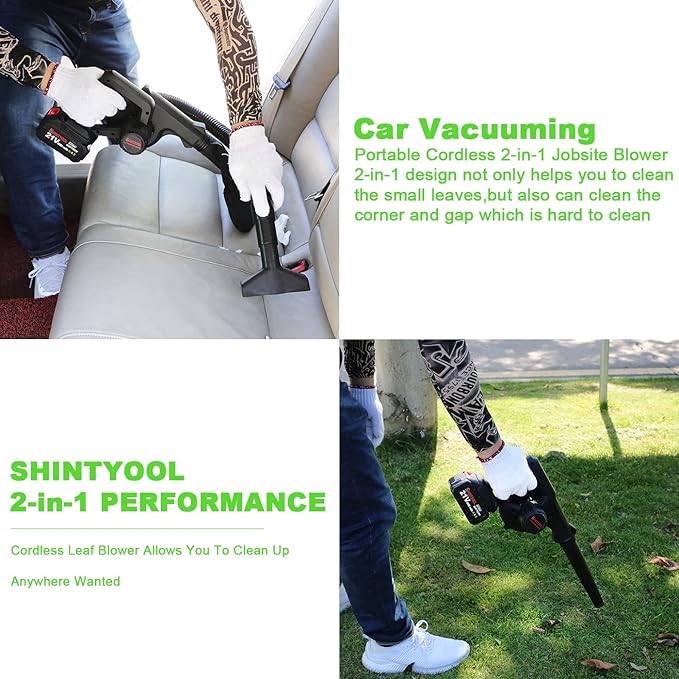 Mini Blower Black,2- in-1 Cordless Small Blower with 21v Lithium Battery, for Inflating,Blowing Leaf,Clearing Dust & Small Trash,Car,Computer Host,Hard to Clean Corner by SHINTYOOL