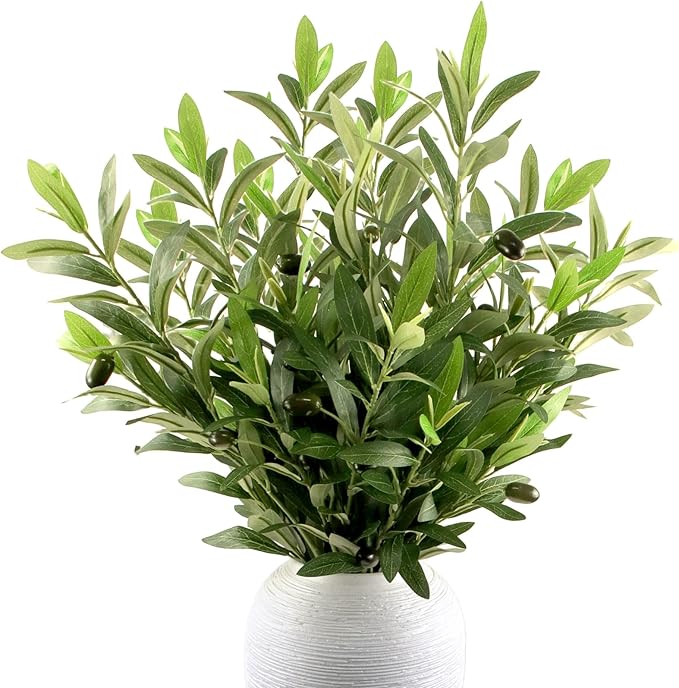 Abyjifar 8 Pcs Artificial Olive Branches for Vase, 22" Fake Greenery Olive Leaves Stems Faux Tabletop DIY Plants for Home Office Cafe Wedding Party Decor (4 Branches)