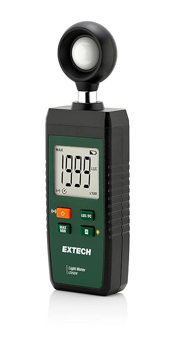 Extech LT250W Wireless Light Meter with ExView App Connectivity – Digital Lux/FC Sensor, Real-Time Monitoring, Data Logging, Graphing, Min/Max/Avg, Portable LED Lighting Tester