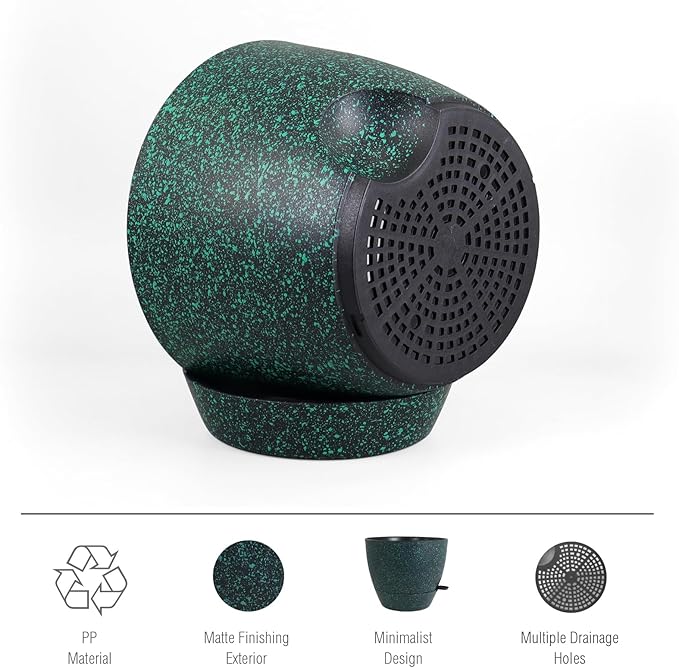 Meowell 12 inch Large Self Watering Pots for Indoor Outdoor Plants, Flower Plant Pots with Mesh Drainage Holes for Garden House Plants, Plastic Planters for Home, Black with Green Speckles