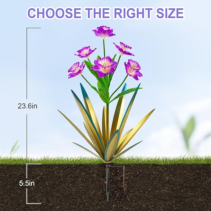 Homight Metal Agave Plant Outdoor Decoration Outdoor Garden Decoration Daffodils Flowers Mexican Yard Art Daffodils Flowers Decorative Garden Gift (3 Big Purple Daffodil)