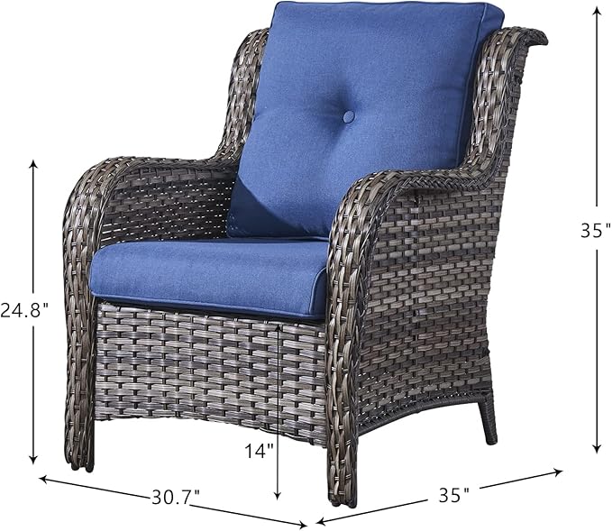 HUMMUH Outdoor Furniture 4 Pieces Patio Furniture Set Wicker Outdoor Sectional Sofa with 2 Patio Chairs,Coffee Table(Grey/Blue)