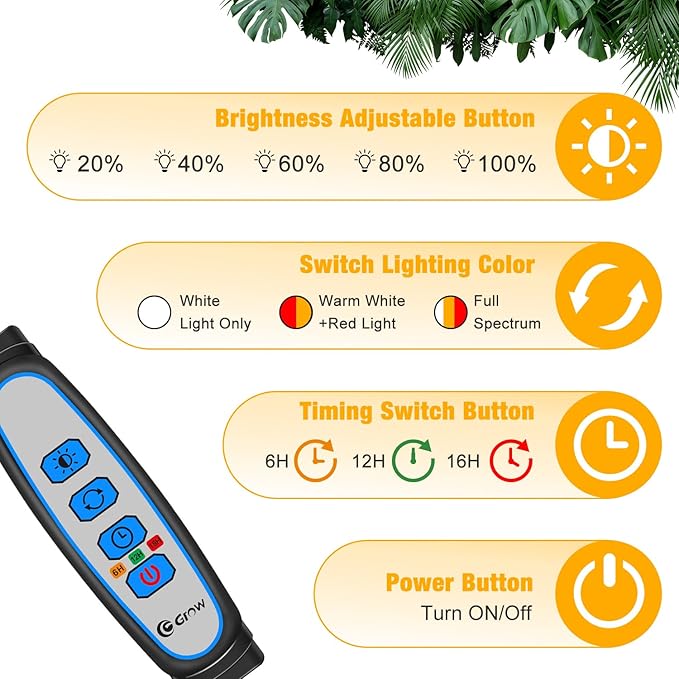 Wolezek Grow Lights for Indoor Plants, 2 Pack Full Spectrum Plant Light with Adjustable Stand, 5-Head LED Grow Light with Auto 6/12/16H Timer, 5 Brightness Levels, Ideal for Large & Tall Plants