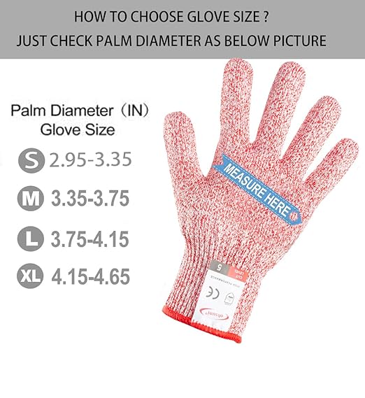 Cutting Gloves, 2 Pairs of Cut Resistant Gloves Food Grade, Cut Resistant Gloves for Kitchen, Oyster Shucking, Fish Fillet Processing, Carving Wood and Gardening(Medium-Red)