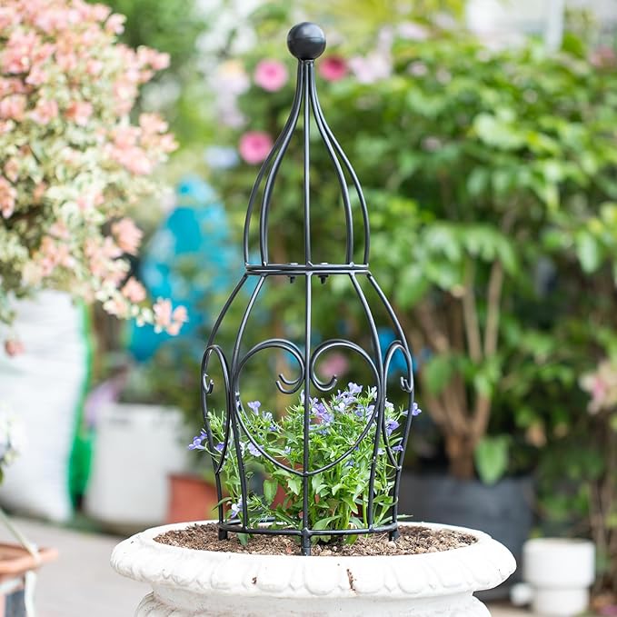 26” Metal Garden Obelisk Trellis for Climbing Plants - Sturdy & Stylish Support for Roses, Bougainvillea, and Potted Plants - Ideal Decorative Accent for Vertical Gardening Indoors & Outdoors