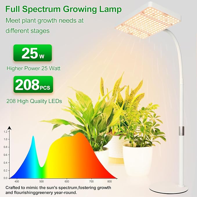 JINHONGTO Tabletop Grow Light with Timer, Bright Desk Grow Lights for Indoor Plants, Seed Starting, Seedlings, Bonsai, Succulent, Cactus, Vegetables, 16"-24" Height Adjustable, Daisy Chain Function