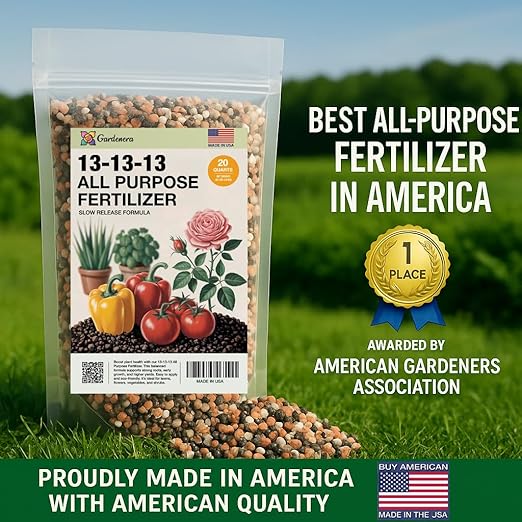 Gardenera 13-13-13 Slow Release Granular Fertilizer – All Purpose Plant Food 13 13 13 for Outdoor Grass, Vegetables, Roses, Flowers, Shrubs, Trees. Lawns, Gardens, Potted Plants (2 Quarts)