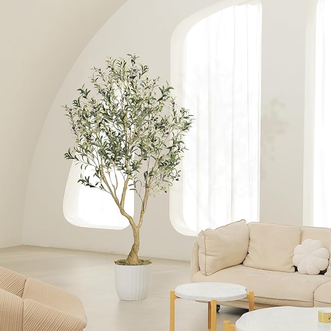 Olive Tree 6ft - Olive Trees Artificial Indoor with Large Olive Branches and Lifelike Fruits - Faux Olive Tree for Modern Home Office House Living Room Decor