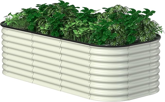 BlueWish 6x3x2FT Metal Raised Garden Bed with 2 Aluminum Support Rods, 24’’H Raised Garden Bed with Rubber Edges & Bottomless Design, 9-in-1 Modular Planter Box for Vegetable, Flower, Fruit, Beige