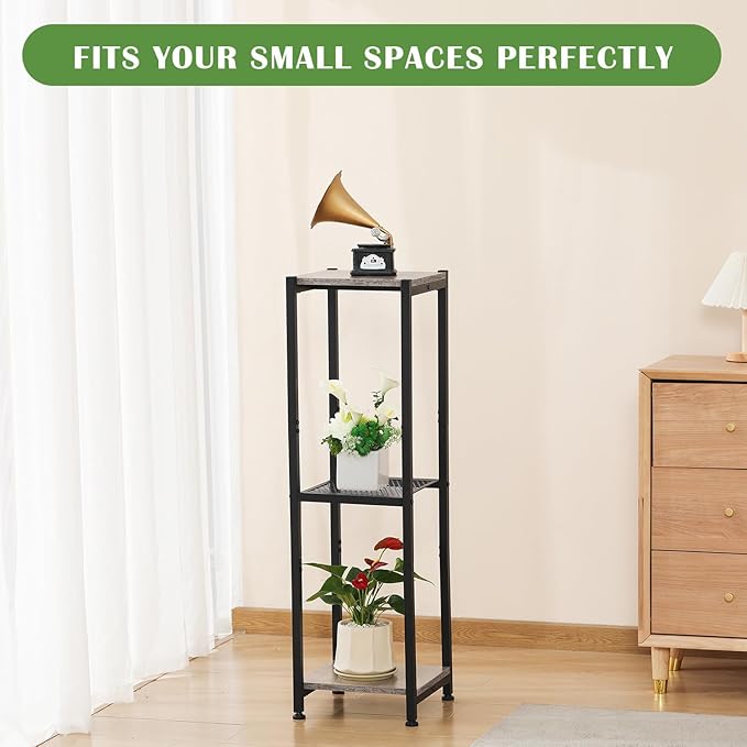 Dipion Extra Tall Plant Stand Indoor,40 Inch Plant Stands,3 Tier Metal Plant Stand with Heavy Duty Wood and Metal Mesh Shelf,Greige and Black