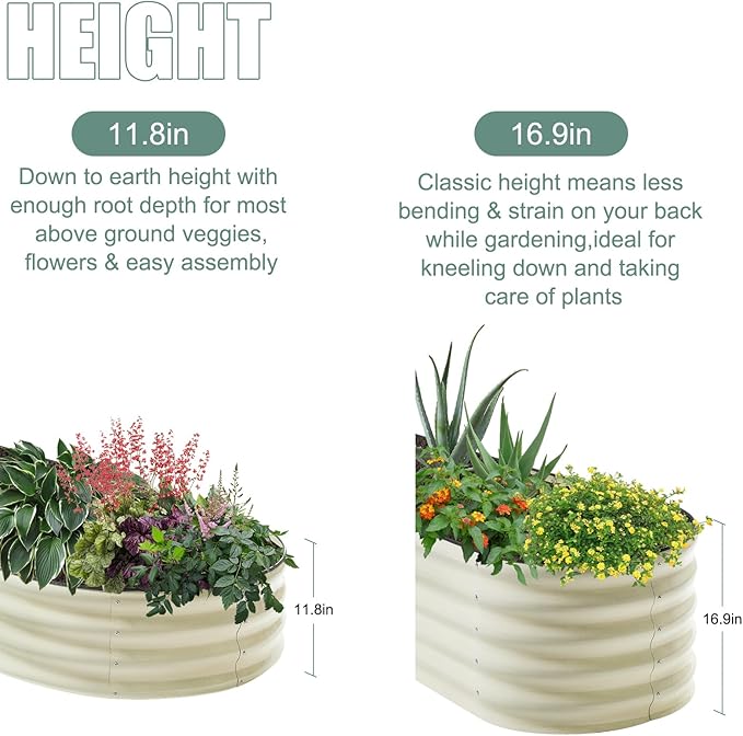 17" Tall 8x2ft Oval White Metal Planter Box for Outdoor Gardening 9-in-1 Modular Galvanized Raised Garden Bed, Heavy Duty Flower Beds, Porch Planters & Expandable Garden Beds Outdoor