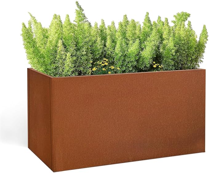 GZLVSOW Corten Steel Corner Metal Planter Box L32 x W12 x D16 Garden Steel Planter Pot for Patio Modern Farmhouse Rustic Design (L32 x W12 x D16, Rusted)