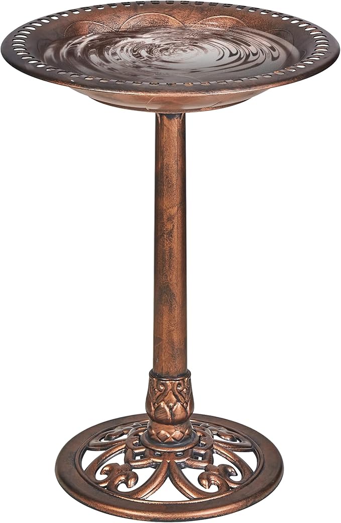 VECELO 28" Pedestal Outdoor Bird Bath for Outside, Vintage Bronze Polyresin Lightweight Antique, Yard/Garden Decoration, Bronze