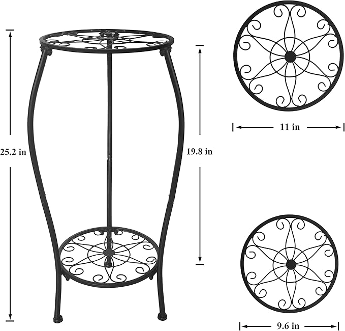 NOAMOO Metal Plant Stand 2 Tier Indoor Outdoor, Tall Flower Pot Shelf Rustproof Stable Corner Stand, 25.2 inch Multiple Plant Display Rack for Living Room Patio Balcony Garden, 2 Pack