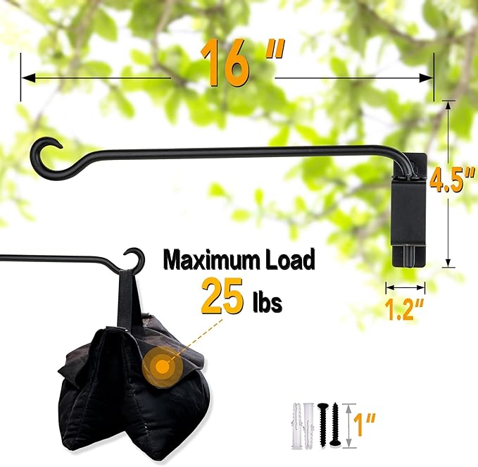 Qiang Ni Plant Hanger Outdoor: 16 Inch Bird Feeder Bracket for Garden Patio Decor - Swivel Adjustable Wall Mount Plant Hook for Hanging Flower Baskets