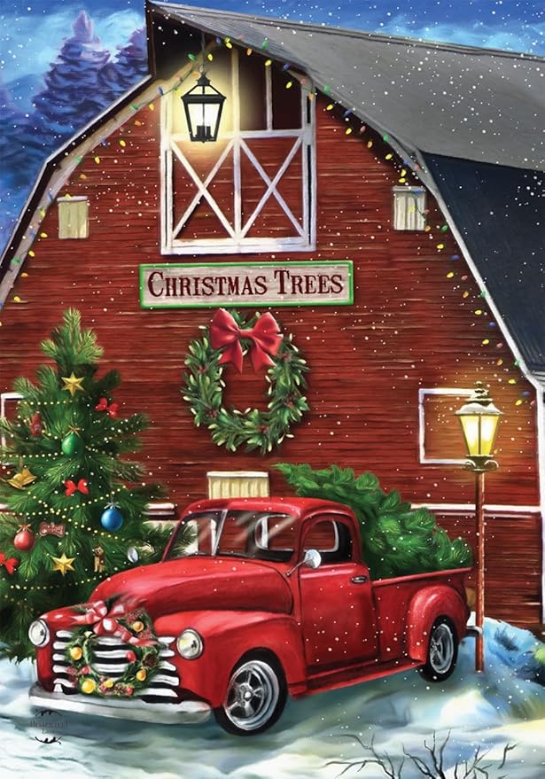 Christmas Tree Farm Garden Flag Red Pickup Barn 12.5" x 18" Briarwood Lane