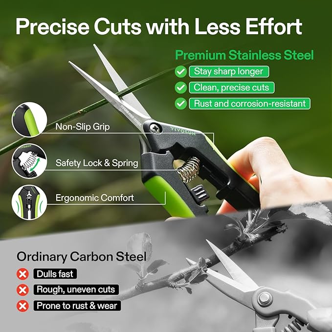 VIVOSUN Gardening Hand Pruner Pruning Shear with Straight Stailess Steel Blades (Black, Straight Blade, 3, Black)