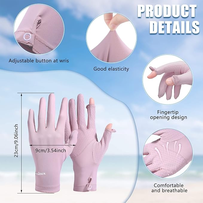 Loopeer 2 Packs Women Sun Protection Driving UV Gloves Full Finger Touchscreen Non Slip Breathable Summer Outdoor Gloves