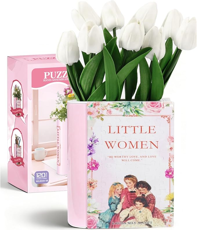 MYLARREN 3D Puzzle Vase for Adults Kids, 120 Pcs Puzzle Book Vase for Flowers, Arts and Crafts for Kids 4-6, Adults, Girls, Cute Unique Vases for Book Shelf Decor, Books Lover Gifts(Little Women)