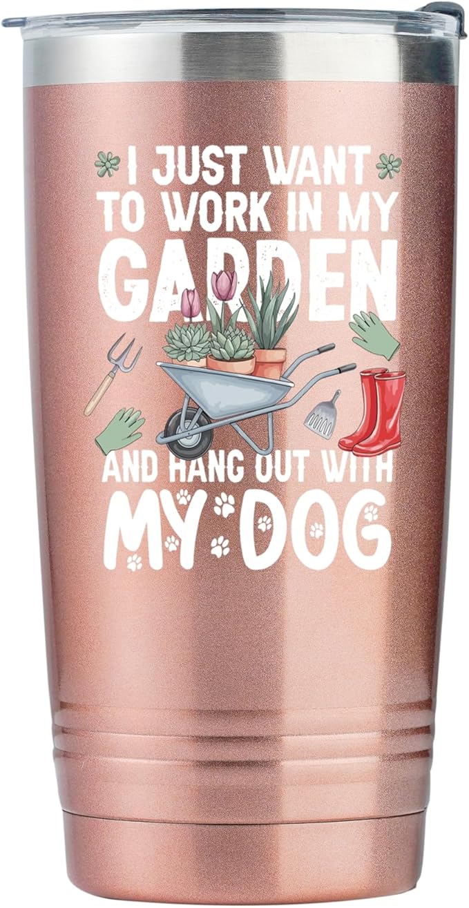 Onebttl Gardening Gifts for Women, Tumbler for Plant Lovers, Gardeners - 20oz Double Wall Vacuum Insulated Stainless Steel Cups - Gift for Birthday, Christmas - Dog
