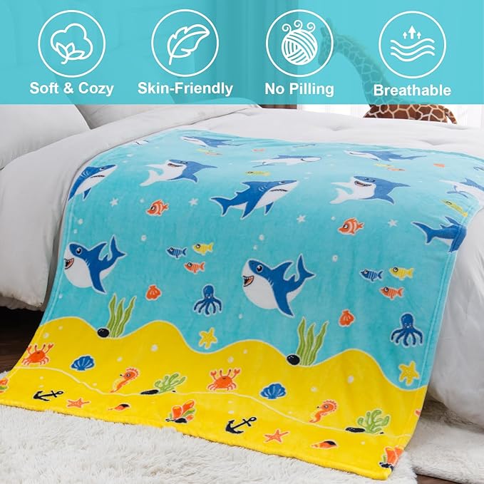 Shark Gifts for Boys Girls - Glow in The Dark Sharks Blanket Christmas Stocking Stuffers for Grandkids Teen Boys Kids 2-14 Years Old Children Toddler Birthday Presents Soft Throw 50"x60"