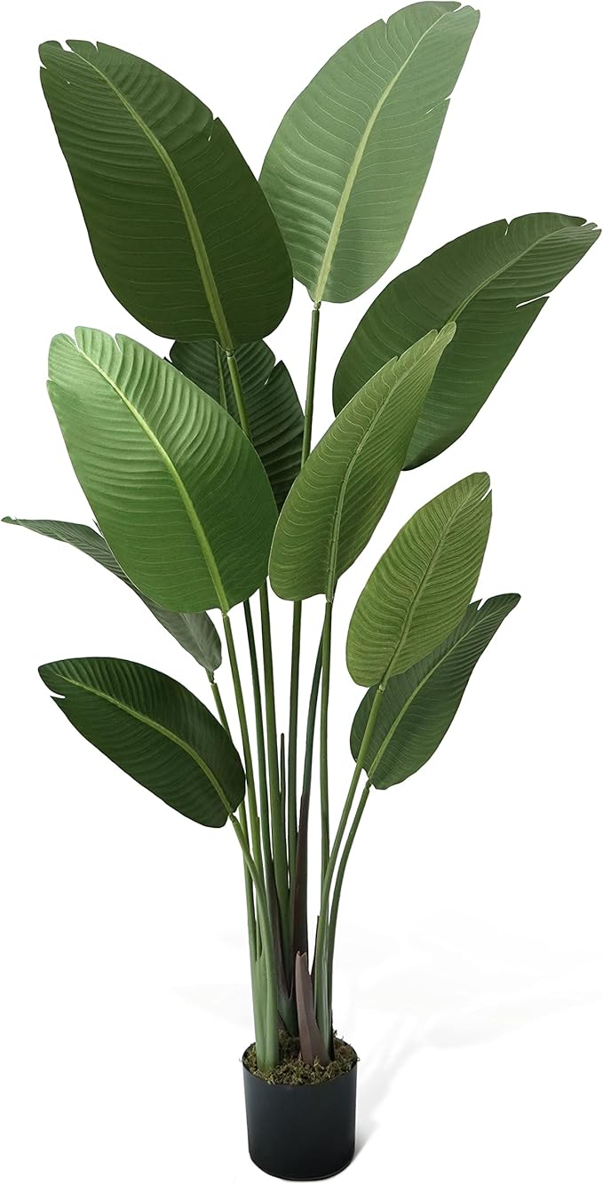 CAPHAUS 5FT Artificial Bird of Paradise Tree, UV Resistant Potted Fake Plant with Dried Moss for Indoor Outdoor Use, Realistic Floor Plant for Home Office Corner Decor, No Maintenance