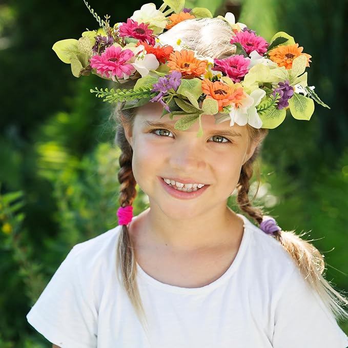 6 Pcs Artificial Summer Wreaths Mini Colorful Daisy Floral Wreath Farmhouse Spring Swag Kitchen Cabinet Wreaths Hanging Flowers Wreath for Front Door Indoor Outdoor Home Decor Festival Celebrations
