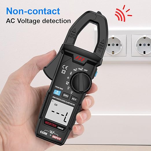 MESTEK Clamp Meter, Digital Clamp Multimeter Voltage Tester TRMS 6000 Counts Current Amp Volt Meter, Voltmeter Measures NCV AC DC Current Voltage Resistance Capacitance Temperature Diodes Continuity