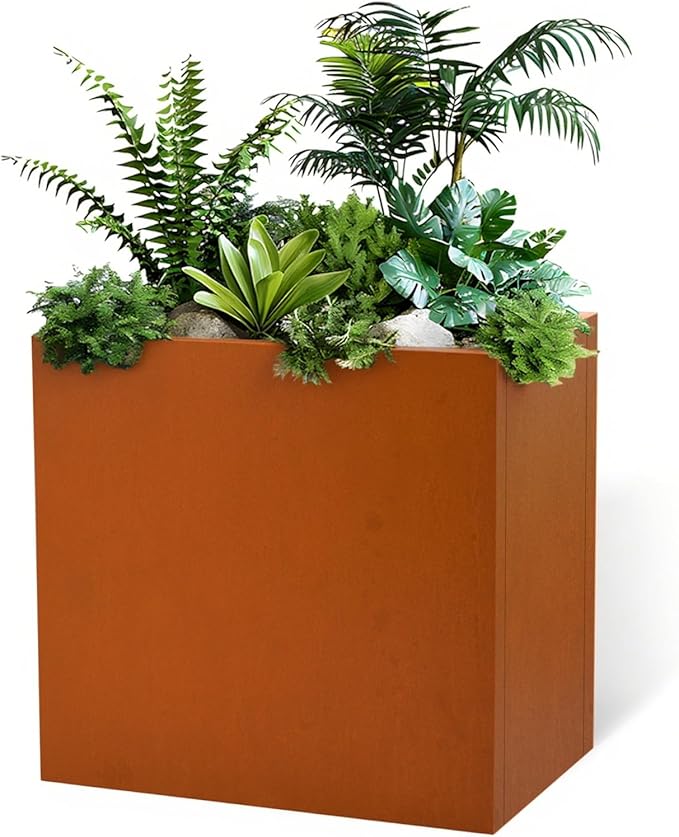 GZLVSOW Rusted Metallic Heavy Rectangular Planter 30" x 12" x 24" for Outdoor Plants Corten Steel Outdoor Planter Spliced Flower Box with Partitions for Outside,Indoor,Garden (Corten, 30 * 12 * 24)