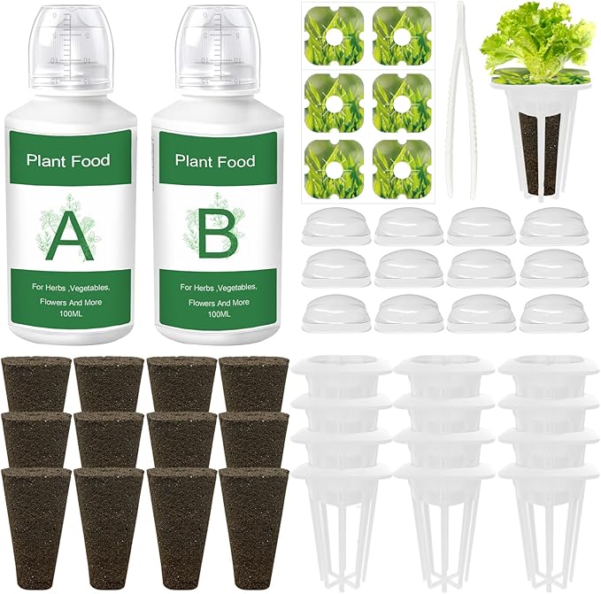 Seed Pods Kit for Hydroponics Growing System, Seed Starter Pods for Indoor Garden, Including 12pcs Grow Sponges, Grow Baskets, A&B Hydroponic Nutrients, Compatible with Idoo, QYO, LYKO, Square Shape